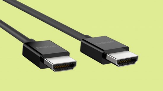 Best HDMI cables: Belkin Ultra High-Speed HDMI cable in front of a green background