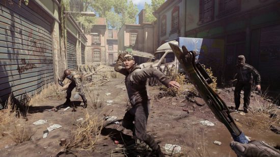 Best PS4 games: Aiden can be seen holding a weapon as an enemy is swinging at him.