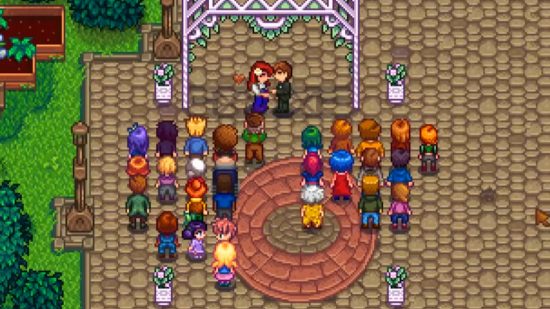 Best PS4 games: A couple getting married with plenty of onlookers in Stardew Valley