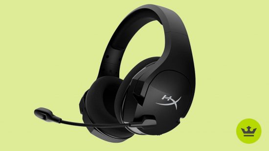 Best PS4 headsets: The HyperX Cloud Stinger Core headphone set against a lime green background.