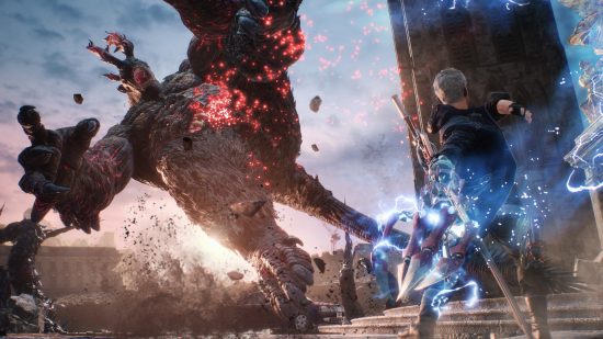 Best PS5 Games: Nero fighting a boss in Devil May Cry 5 Special Edition
