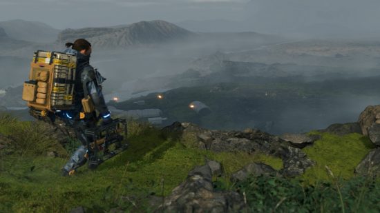 Best PS5 open world games: Sam Porter looking over the apocalyptic land of Death Stranding