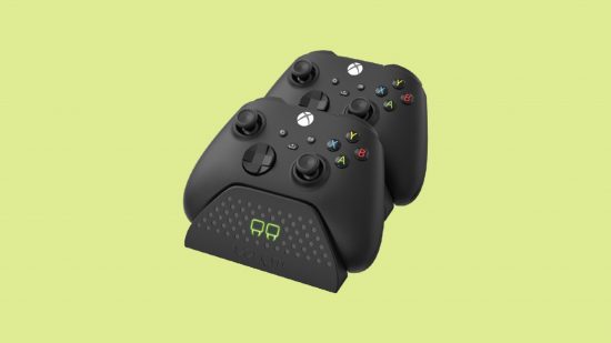 Best Xbox controller chargers: Venom Twin Charging Dock in front of a green background