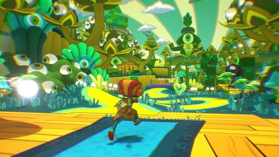 Best Xbox games: Raz running in a psychedelic environment in Psychonauts 2.