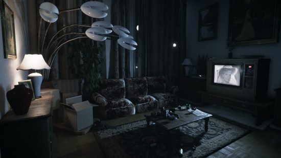 Best Xbox horror games: A low-lit living room with an old-style CRT TV on in Visage