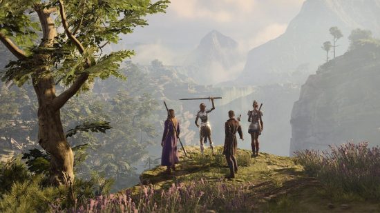 Best Xbox RPG games: Party in Baldur's Gate 3 overlooking the cliffs in press screenshot