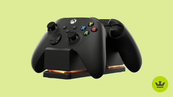 Best Xbox Series X accessories: The PowerA Charging Station with two black controllers.