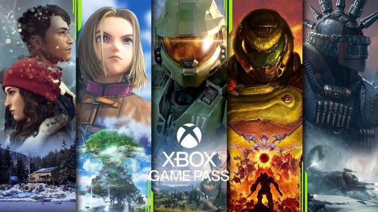 Best Xbox Series X accessories: Promotional art for Xbox Game Pass with a variety of different characters from key games like Halo and Doom.