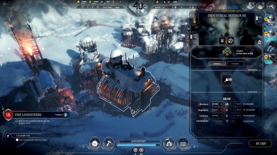 Best Xbox survival games: An image from Frostpunk showing the player managing a building in the interface.