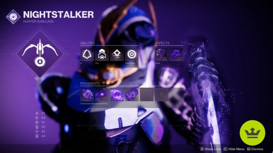 Destiny 2 Hunter build: A Void PvE Hunter build in the subclass menu.