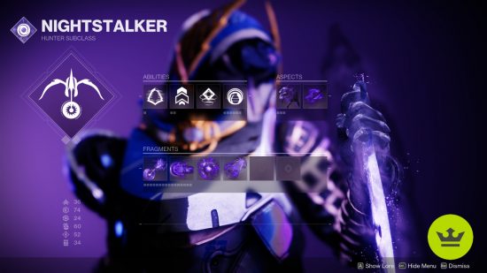 Destiny 2 Hunter build: A PvP Hunter build in the Void subclass page.
