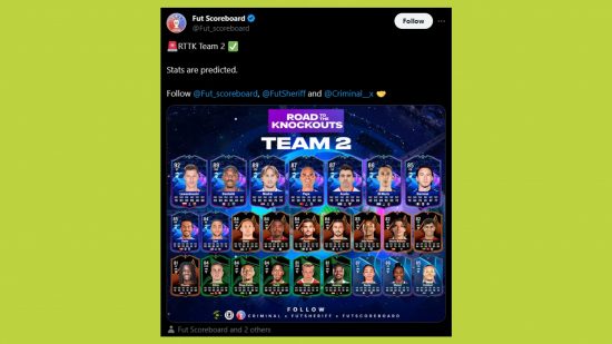 FC 24 RTTK Team 2: a leak of the full squad from Twitter / X