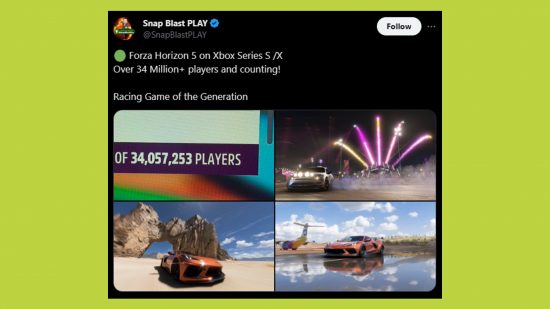 Forza Horizon 5 players Xbox October 2023: a tweet showing the stats of how many players have played this racing game
