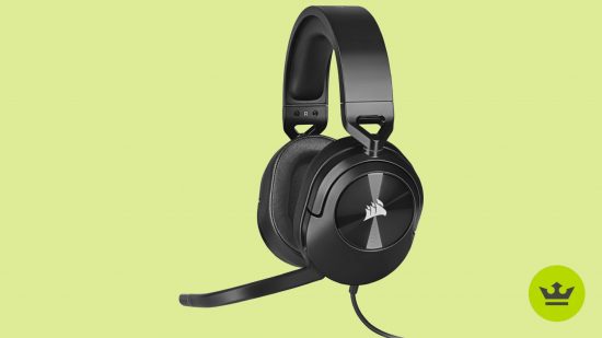 Gaming headset best mic: The Corsair HS55 gaming headset with the microphone down.