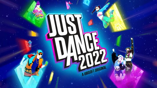 Just Dance 2024 song list: Promotional art for Just Dance 2022, showing a handful of dancers around the game name at the centre.