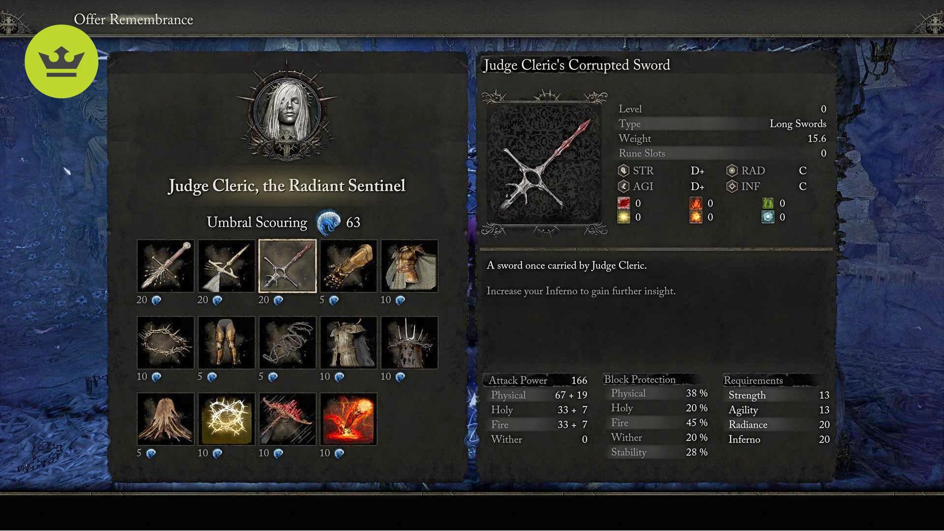 Lords of the Fallen Best Weapons: Judge Cleric's Corrupted Sword can be seen