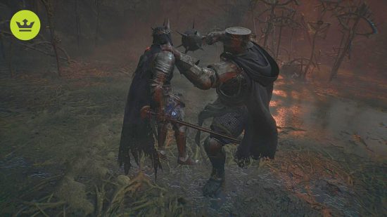 Lords of the Fallen multiplayer: A player being picked up by an enemy, about to be hit in the face.