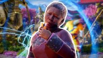 Mortal Kombat 1 Madam Bo announcer fan made: an image of an old woman smoking