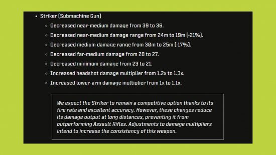 MW3 beta striker nerf: an image of the patch notes from Call of Duty