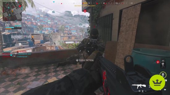 MW3 mutliplayer: A player firing at an enemy with a submachine gun at close range on the Favela map.