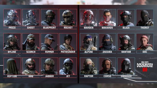 MW3 multiplayer: An infographic showing all the MW3 Operators you can get at launch.