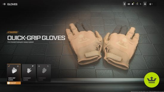 MW3 multiplayer: Quick-Grip Gloves in the Perk and Gear menu of the loadouts screen.