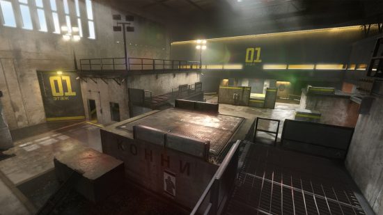 MW3 Season 1 release date: The Training Facility map, an indoor practice range with several walkways and concrete walls.