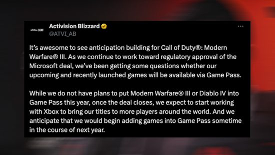Activision Won't Put Call of Duty: Modern Warfare 3 & Diablo 4 on Game Pass  this Year