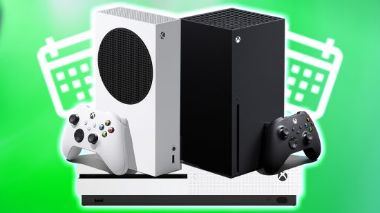 New Xbox games: an Xbox Series S and Xbox Series X on top of an Xbox One