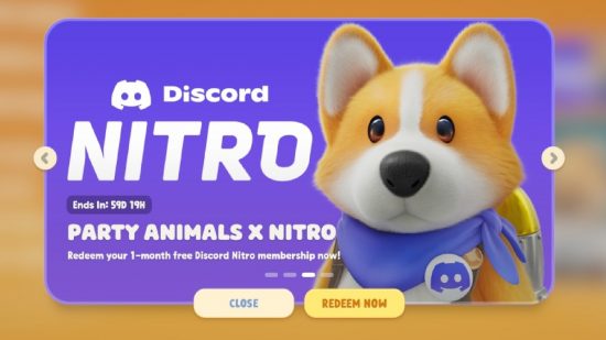 Party Animals codes: The Discord Nitro Party Animals bundle promotional material showing the Nitro Nemo skin.