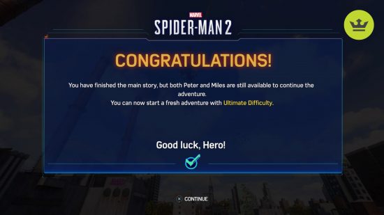Spider-Man 2 new game plus: Ultimate difficult unlock pop up in Spider-Man 2 PS5 game