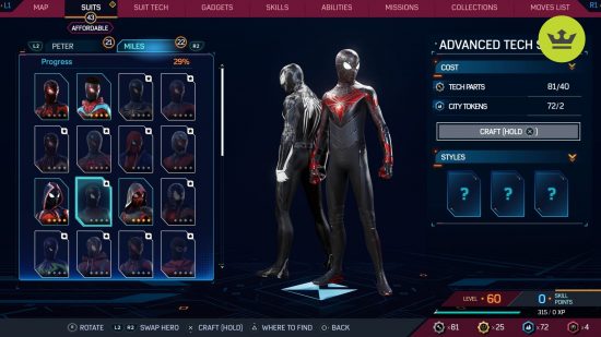 Spider-Man 2 PS5 suits: Advanced Tech Suit in Spider-Man 2 PS5
