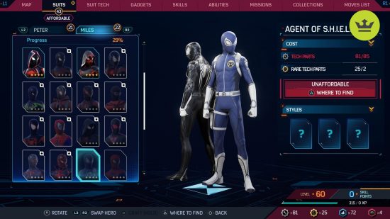 Spider-Man 2 PS5 suits: Agent of Shield Suit in Spider-Man 2 PS5