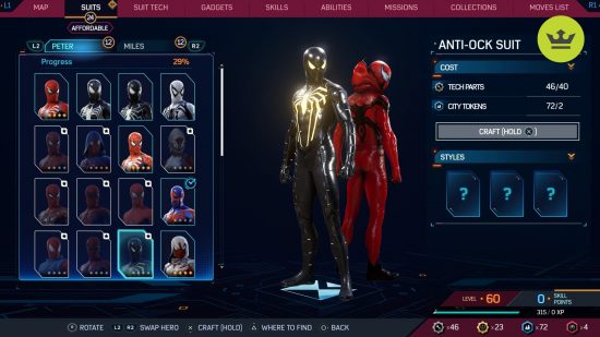 Spider-Man 2 PS5 suits: Anti-Ock suit Suit in Spider-Man 2 PS5