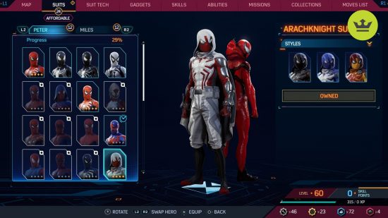 Spider-Man 2 PS5 suits: Arachknight Suit in Spider-Man 2 PS5