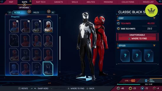 Spider-Man 2 PS5 suits: Classic Black Suit in Spider-Man 2 PS5