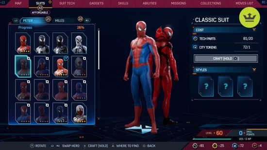 Spider-Man 2 PS5 suits: Classic Suit for Peter in Spider-Man 2 PS5