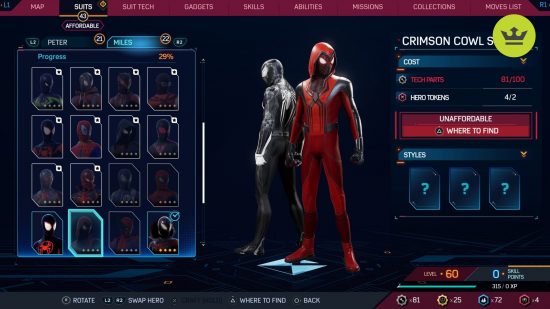 Spider-Man 2 PS5 suits: Crimson Cowl in Spider-Man 2 PS5