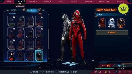 Spider-Man 2 PS5 suits: Dark Ages Suitin Spider-Man 2 PS5
