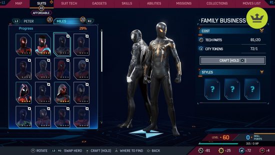 Spider-Man 2 PS5 suits: Family Business Suit in Spider-Man 2 PS5