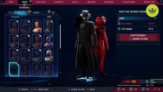 Spider-Man 2 PS5 suits: Into the Spider-Verse Noir Suit in Spider-Man 2 PS5