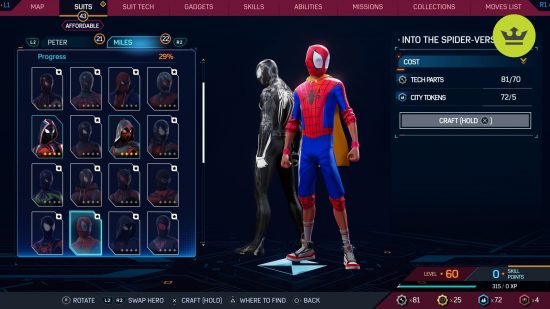 Spider-Man 2 PS5 suits: Into the Spider-Verse SB Suit in Spider-Man 2 PS5