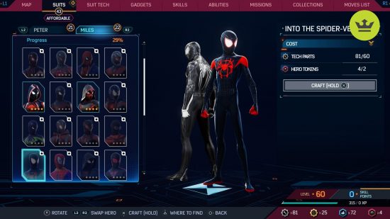 Spider-Man 2 PS5 suits: Into the Spider Verse suit in Spider-Man 2 PS5
