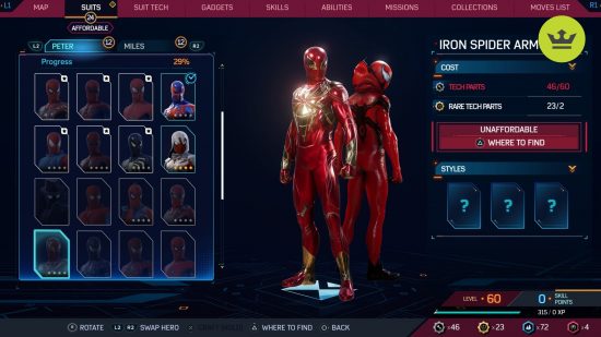 Spider-Man 2 PS5 suits: Iron Spider Armor Suit in Spider-Man 2 PS5