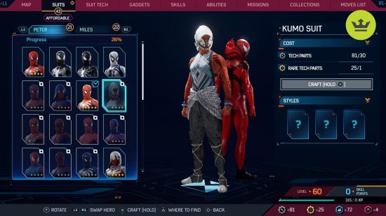 Spider-Man 2 PS5 suits: Kumo Suit in Spider-Man 2 PS5