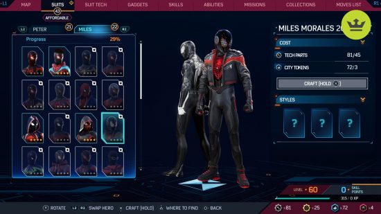 Spider-Man 2 PS5 suits: Miles Morales 2020 Suit in Spider-Man 2 PS5