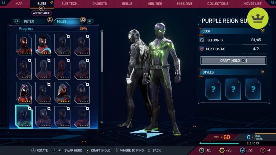 Spider-Man 2 PS5 suits: Purple Reign suit in Spider-Man 2 PS5