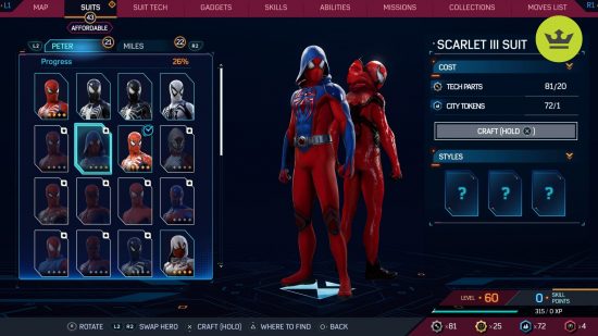 Spider-Man 2 PS5 suits: Scarlet III suit in Spider-Man 2 PS5