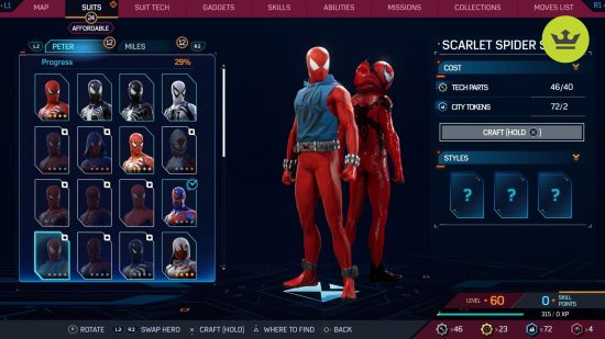 Spider-Man 2 suits: Scarlet Spider suit in Marvel's Spider-Man 2 game on PS5