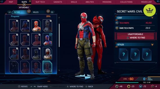 Spider-Man 2 PS5 suits: Secret Wars: Civil War Suit in Spider-Man 2 PS5